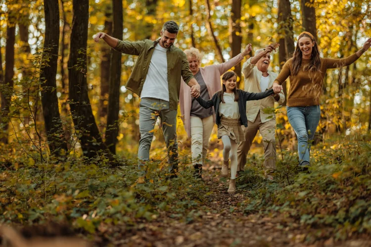 Extended family hiking