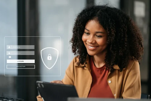 Young lady smiling safe on internet